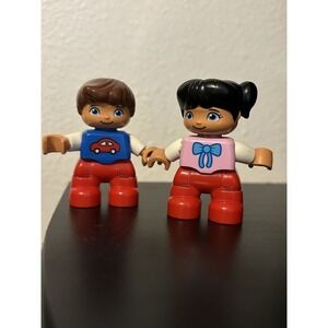 Lego DUPLO BOY & GIRL FIGURES - Set Of 2 BLACK & Brown HAIR - FAMILY HOUSE